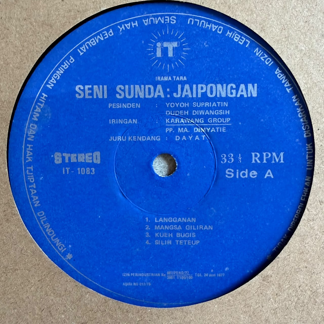 Yoyoh Supriatin, Dudeh Diwangsih & Karawang Group – Seni Sunda: Jaipongan (VINYL / USED)